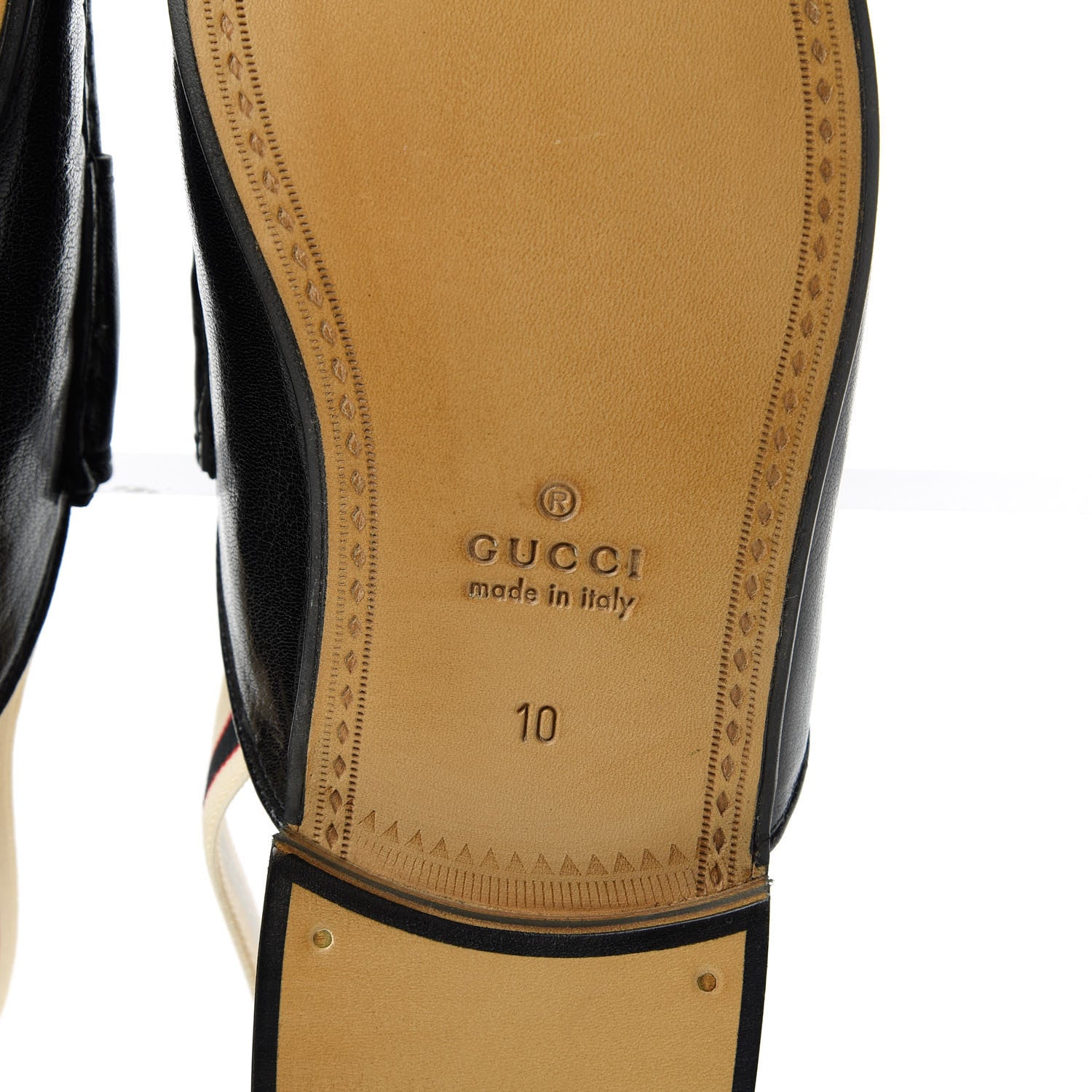Gucci Goatskin Stripe Mens Horsebit Slingback Slippers 10 Black 6 of 8