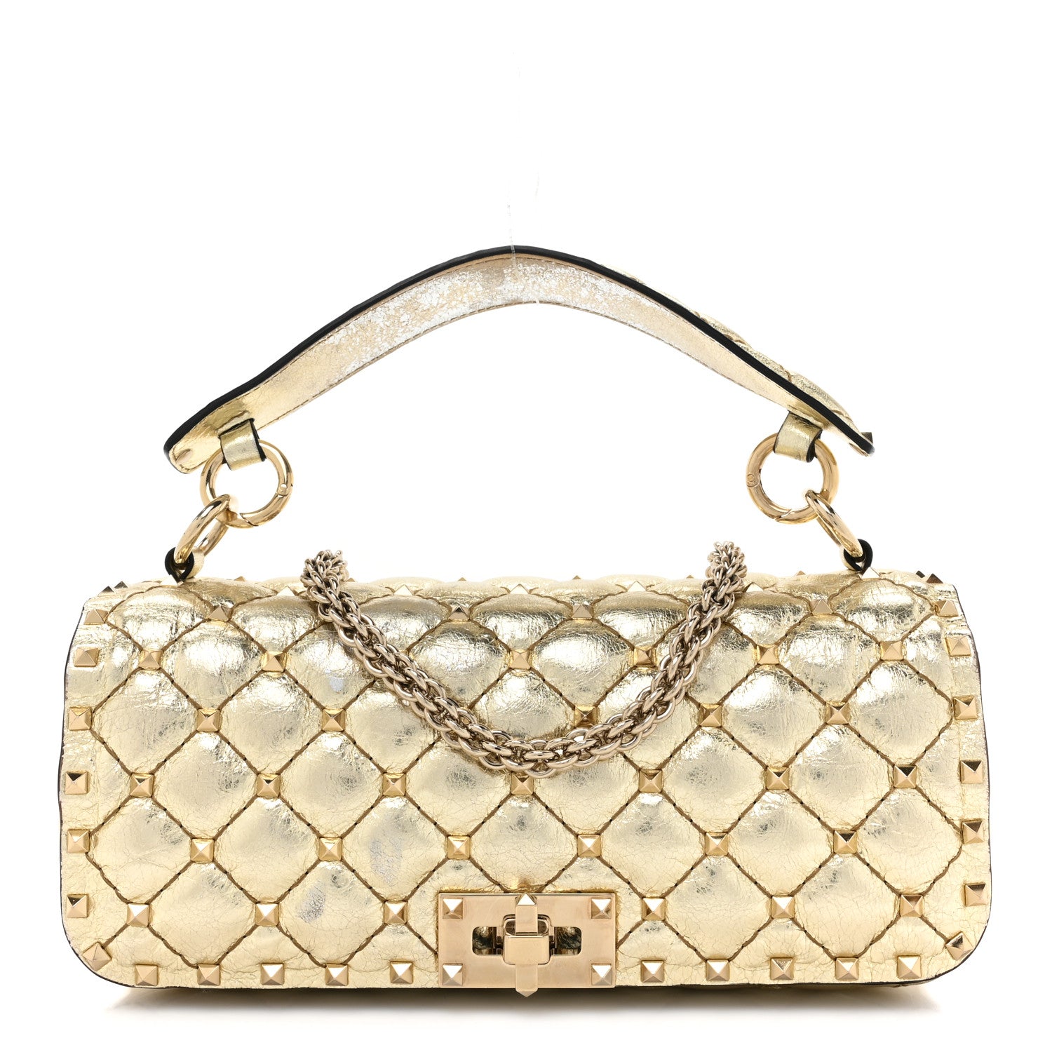 Valentino Garavani Metallic Nappa Small Rockstud Spike Shoulder Bag Platino 1 of 16