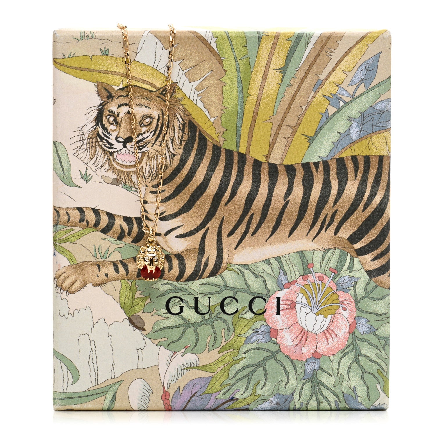 Gucci 18K Yellow Gold Diamond Fire Opal Lion Head Necklace 5 of 5