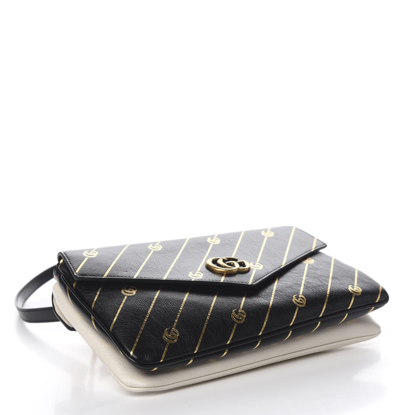Calfskin Diagonal GG Medium Thiara Double Envelope Shoulder Bag Black White