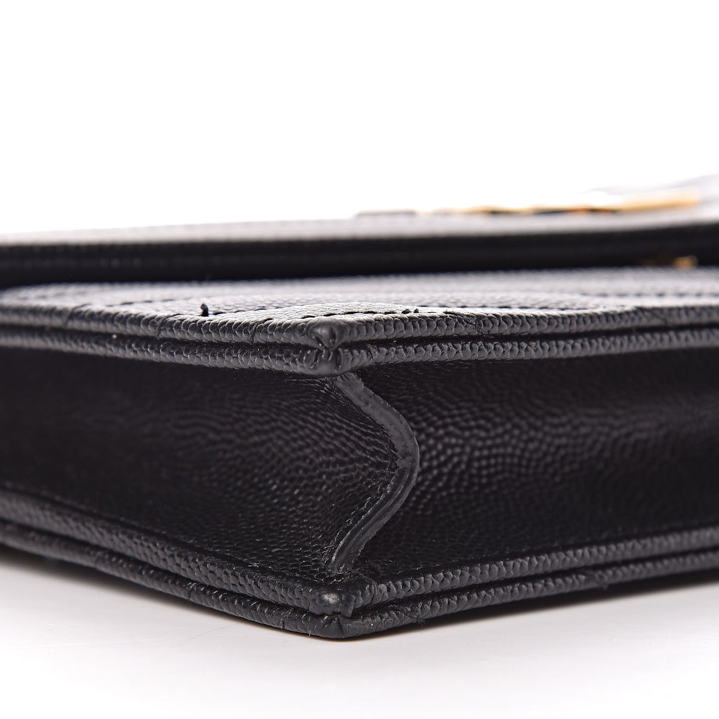 Grain De Poudre Matelasse Chevron Monogram Envelope Chain Wallet Black
