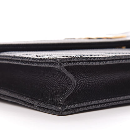 Saint Laurent Grain De Poudre Matelasse Chevron Monogram Envelope Chain Wallet Black 10 of 11