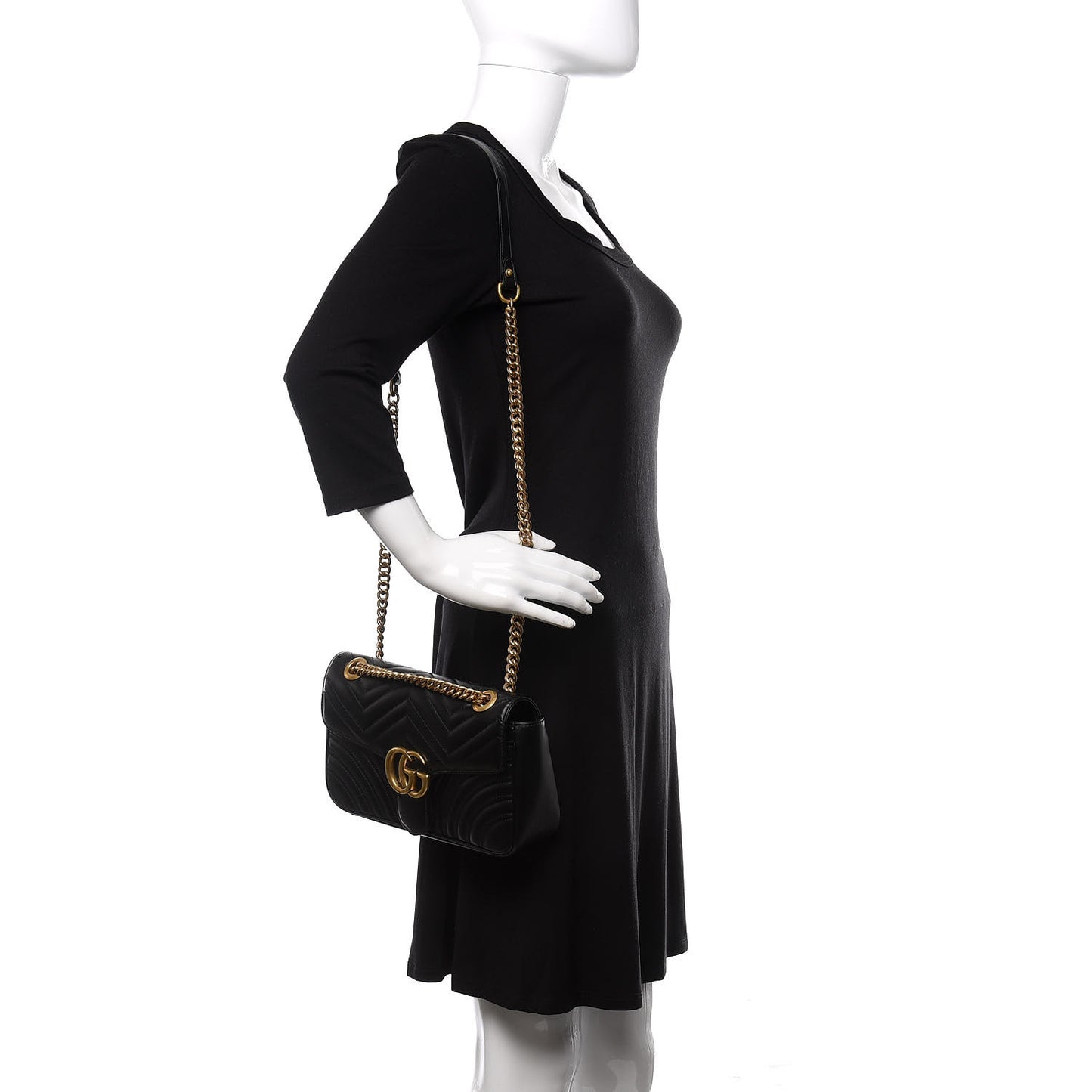 Calfskin Matelasse Small GG Marmont Shoulder Bag Black