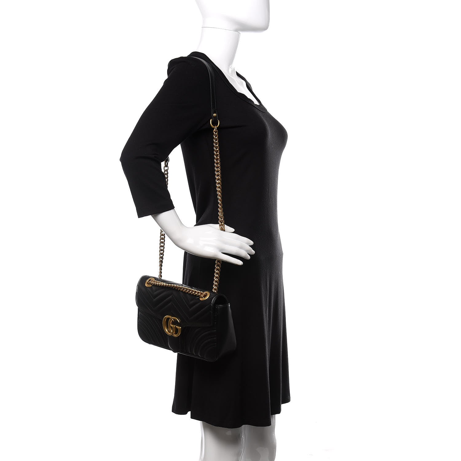 Gucci Calfskin Matelasse Small GG Marmont Shoulder Bag Black 2 of 9