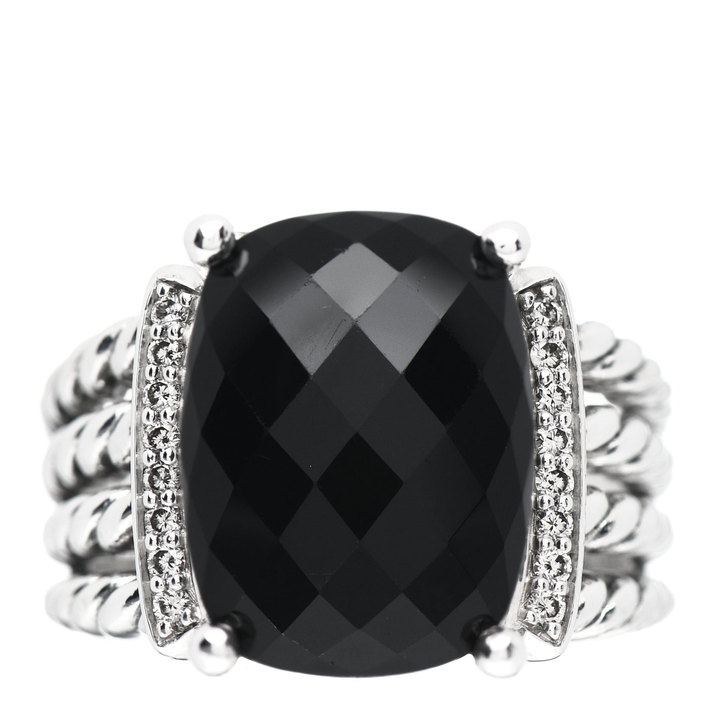 Sterling Silver Diamond Black Onyx 16mm Wheaton Ring 57 8