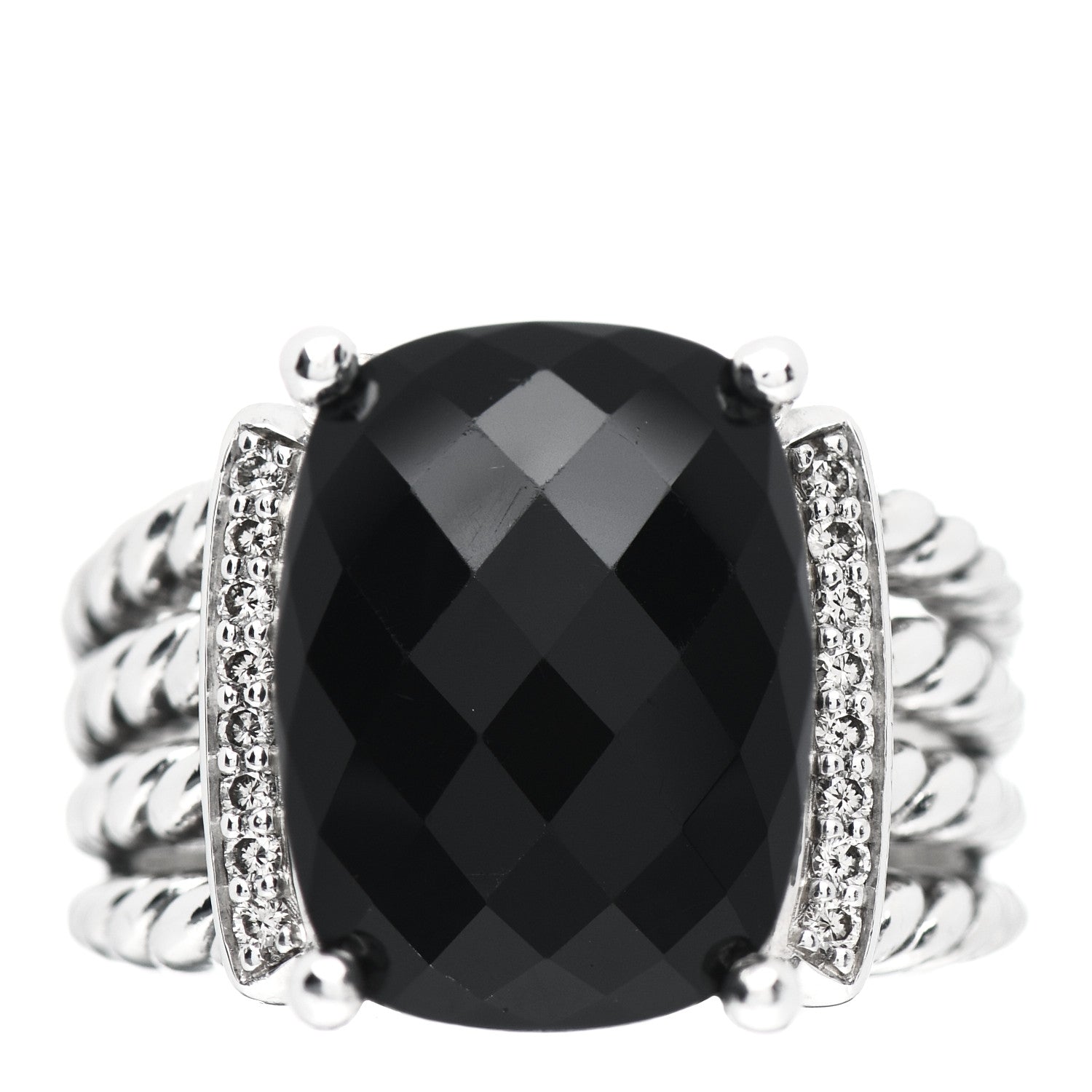 David Yurman Sterling Silver Diamond Black Onyx 16mm Wheaton Ring 57 8 1 of 5