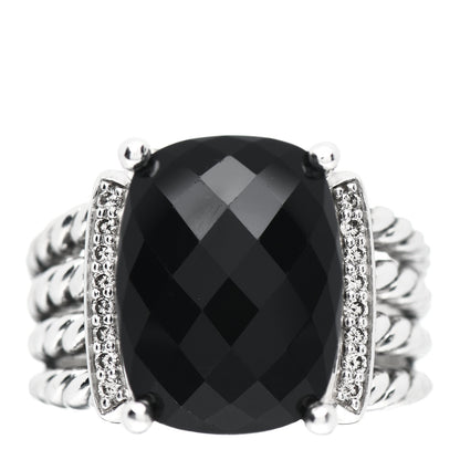 David Yurman Sterling Silver Diamond Black Onyx 16mm Wheaton Ring 57 8 1 of 5