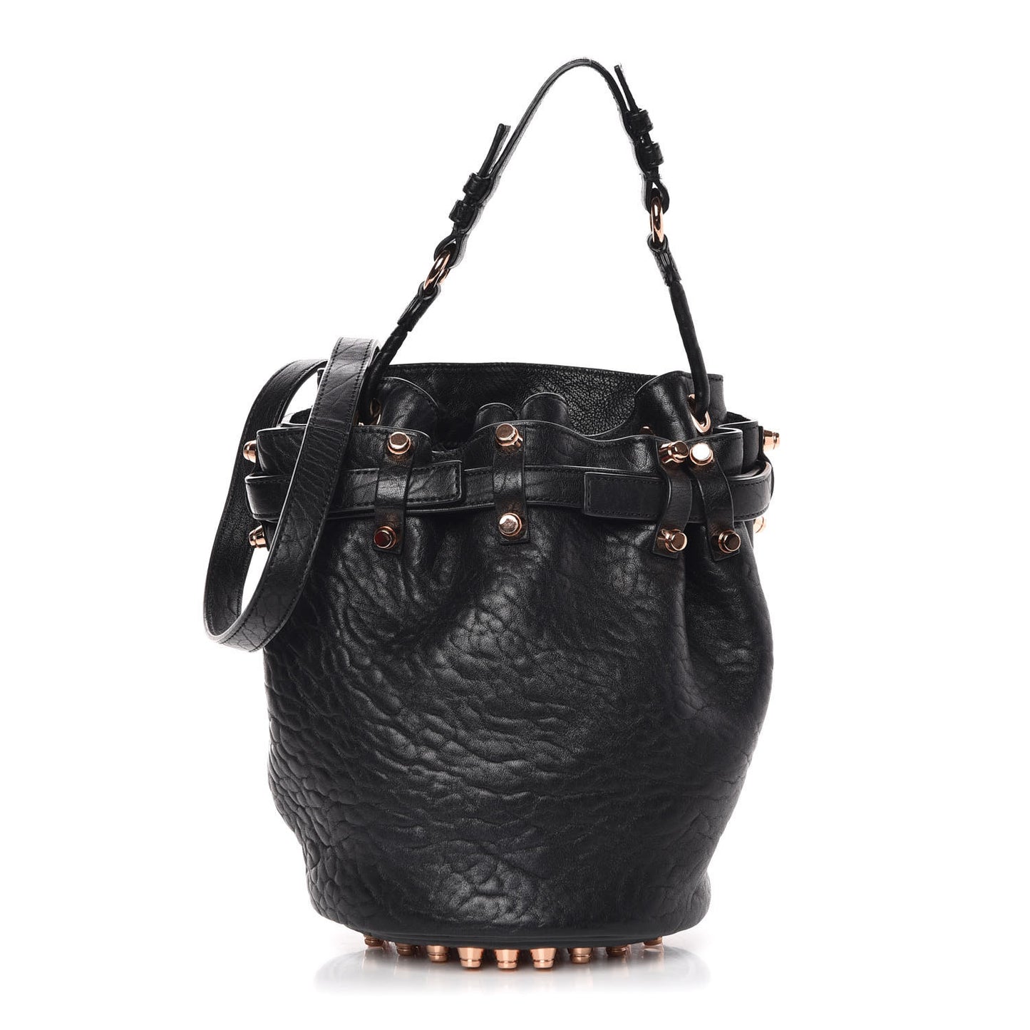 Pebbled Lambskin Diego Bucket Black Rose Gold Hardware