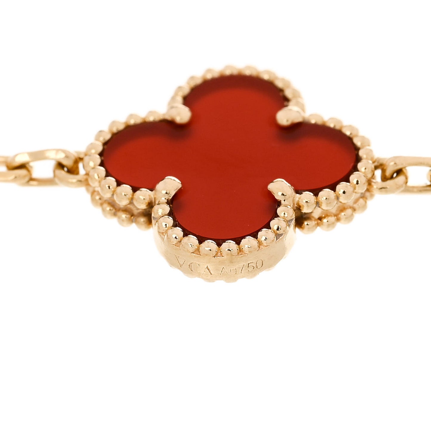 18K Yellow Gold Carnelian 5 Motifs Vintage Alhambra Bracelet