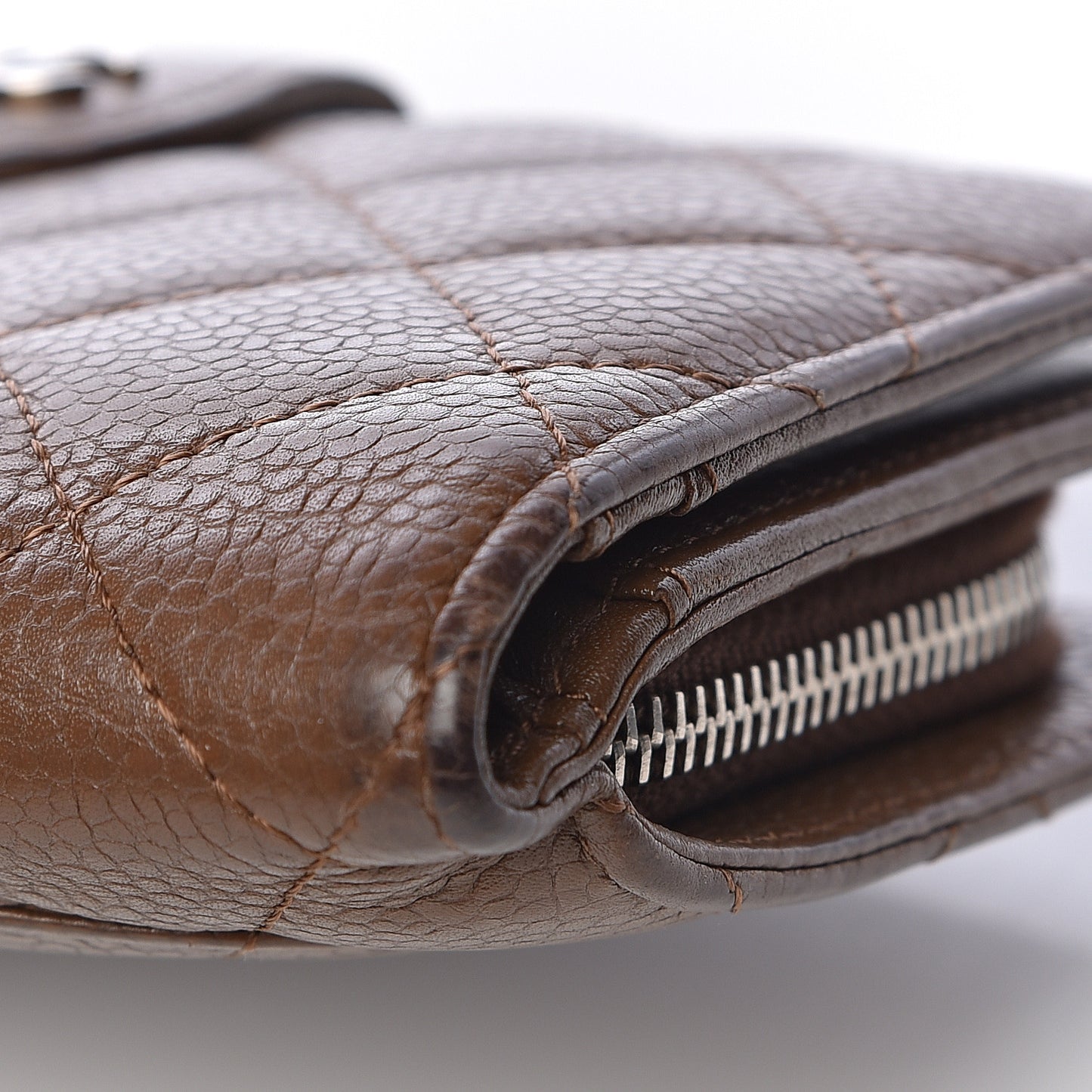Caviar Quilted Zipped Pocket Wallet Brown