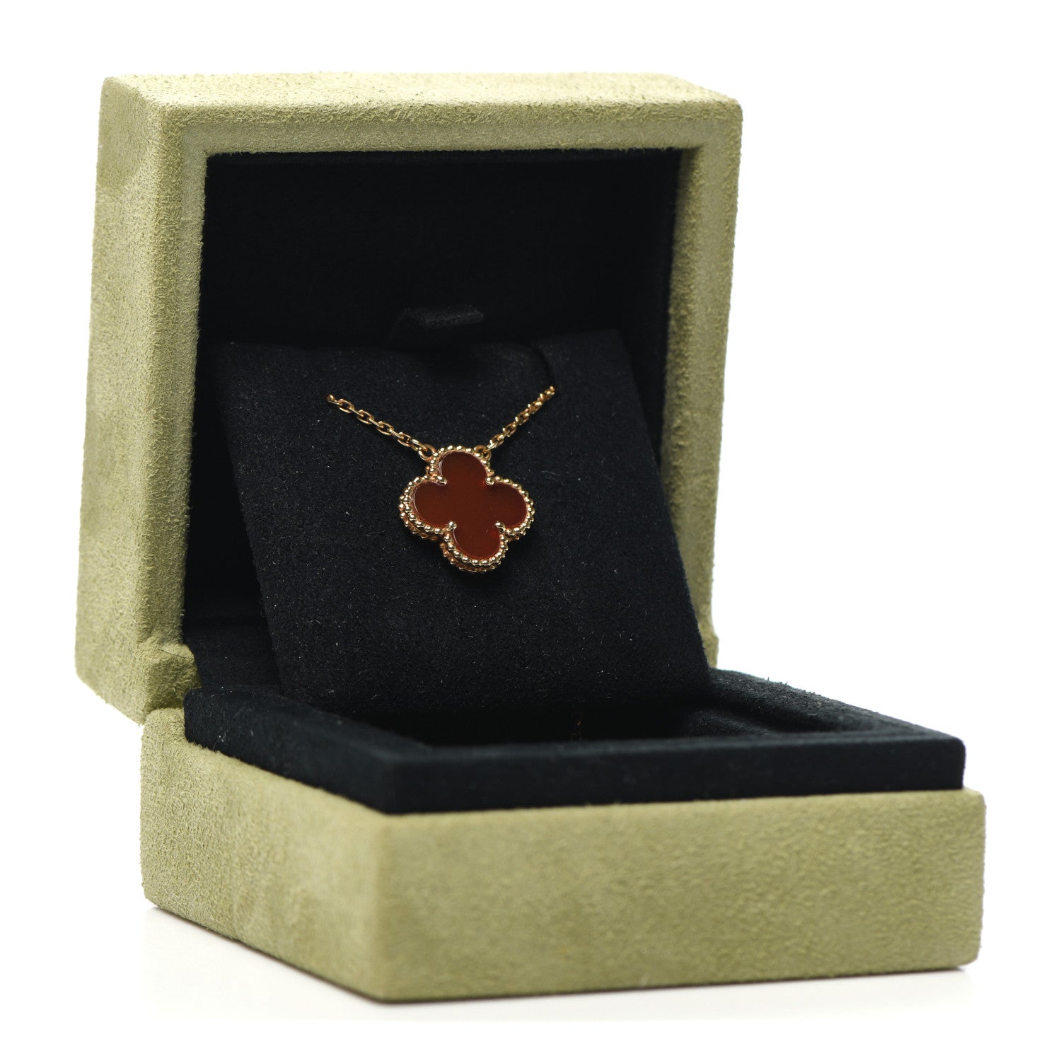 Van Cleef & Arpels 18K Yellow Gold Carnelian Vintage Alhambra Pendant Necklace 8 of 8