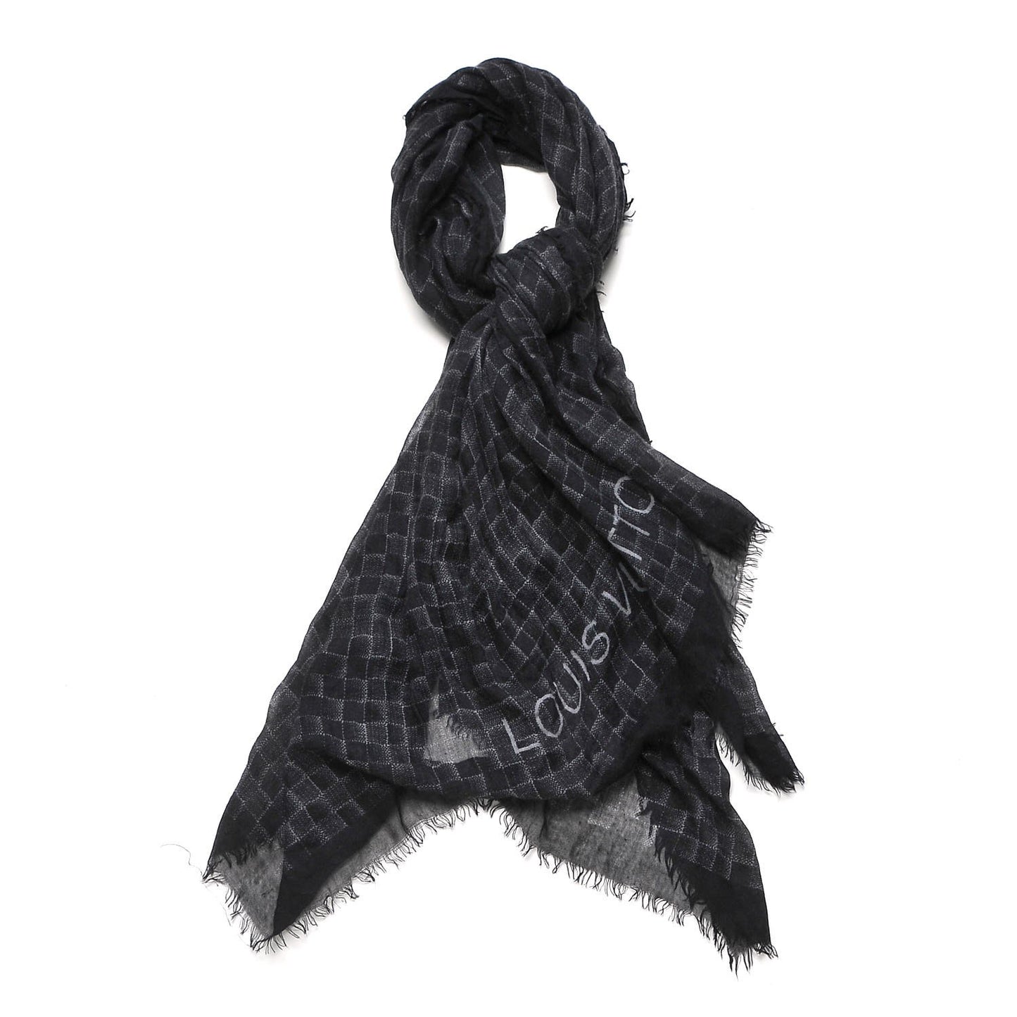 Cashmere Silk Etole Damier Stole Noir