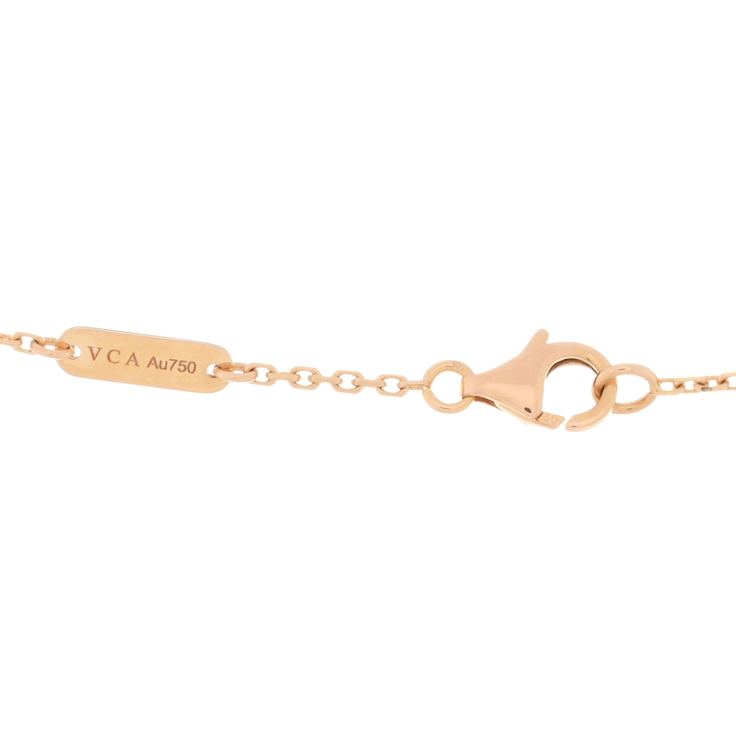 18K Rose Gold Diamond Pink Porcelain Vintage Alhambra Pendant Necklace