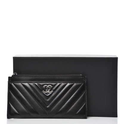Chanel Lambskin Chevron Quilted Classic Zip Pouch Black 9 of 9