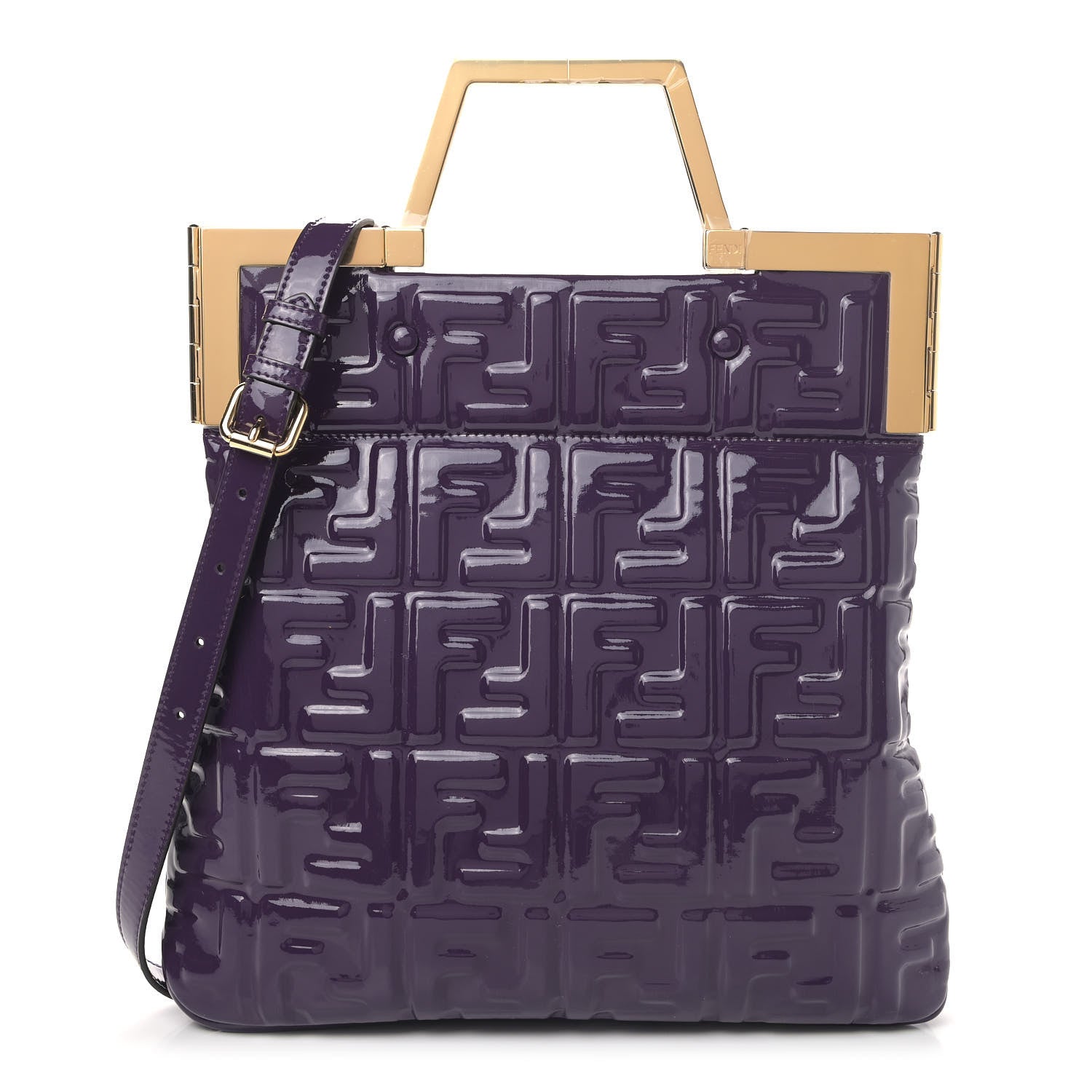 Fendi Patent FF 1974 Embossed Small Shopping Flap Bag Viola 1 of 4
