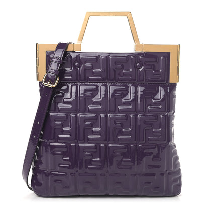 Fendi Patent FF 1974 Embossed Small Shopping Flap Bag Viola 1 of 4