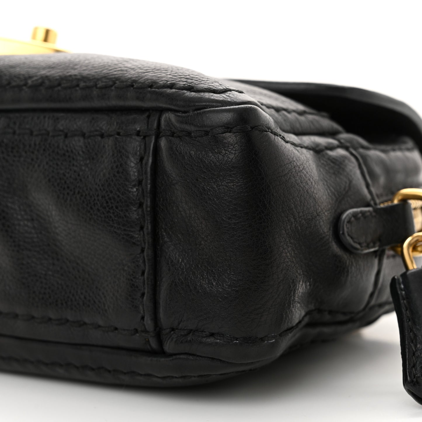 Glace Calf Pushlock Chain Shoulder Bag Black
