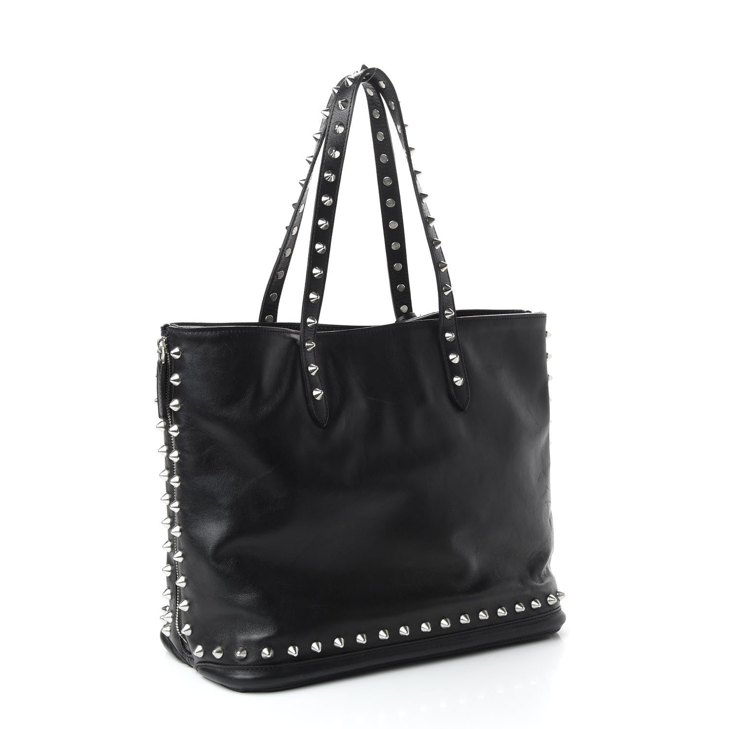 Alexander McQueen Pebbled Calfskin Skull Studded Padlock Tote Black 3 of 11