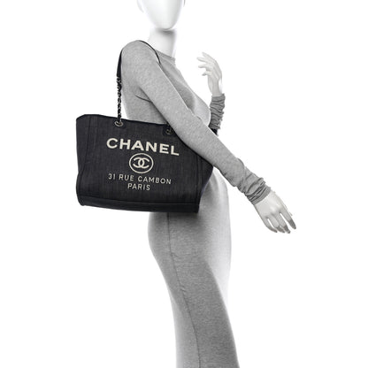 Chanel Denim Small Deauville Tote Dark Blue 2 of 10