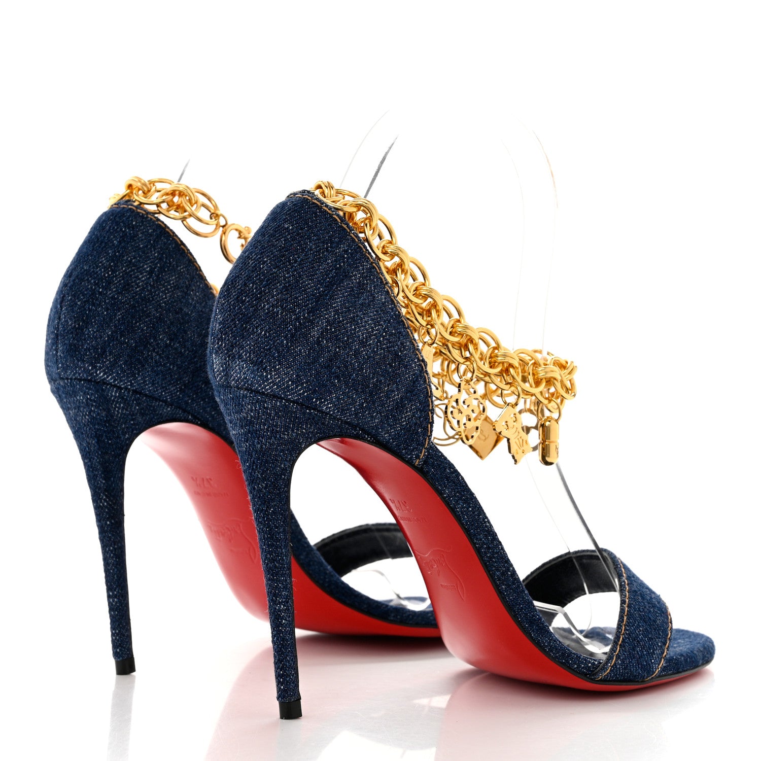 Christian Louboutin Denim Gourmi 100 Sandals 37.5 Blue Gold 4 of 8