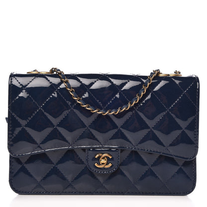Chanel Patent Goatskin Quilted CC Eyelet Wallet On Chain WOC Blue 1 of 9
