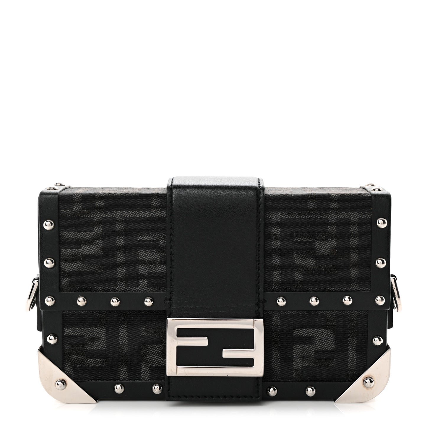 Recycled Fabric Jacquard Vitello Astro FF 1974 Mini Baguette Trunk Asfalto Black
