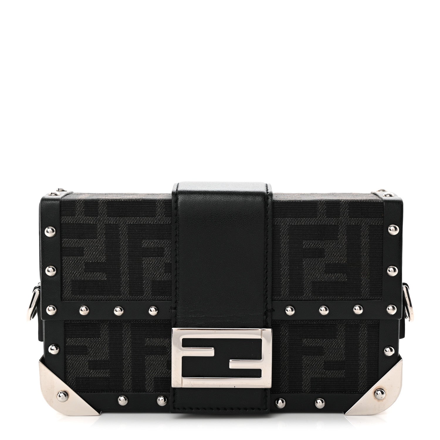 Fendi Recycled Fabric Jacquard Vitello Astro FF 1974 Mini Baguette Trunk Asfalto Black 1 of 7