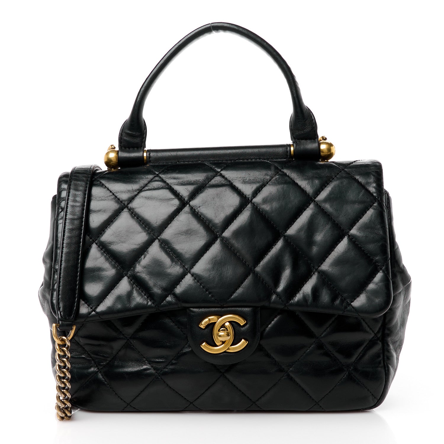 Chanel Glazed Calfskin Quilted Medium Gold Bar Top Handle Flap Black 1 of 11