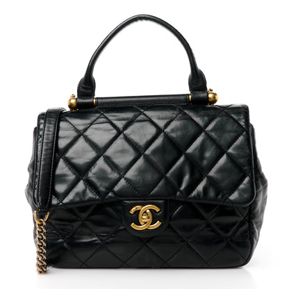Chanel Glazed Calfskin Quilted Medium Gold Bar Top Handle Flap Black 1 of 11