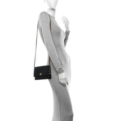 Chanel Lambskin Quilted CC Pearl Crush Wallet on Chain WOC Black 3 of 11