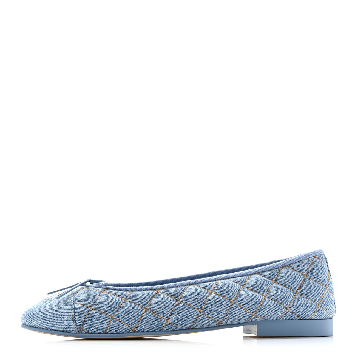 Denim Quilted CC Cap Toe Ballerina Flats 39.5 Light Blue