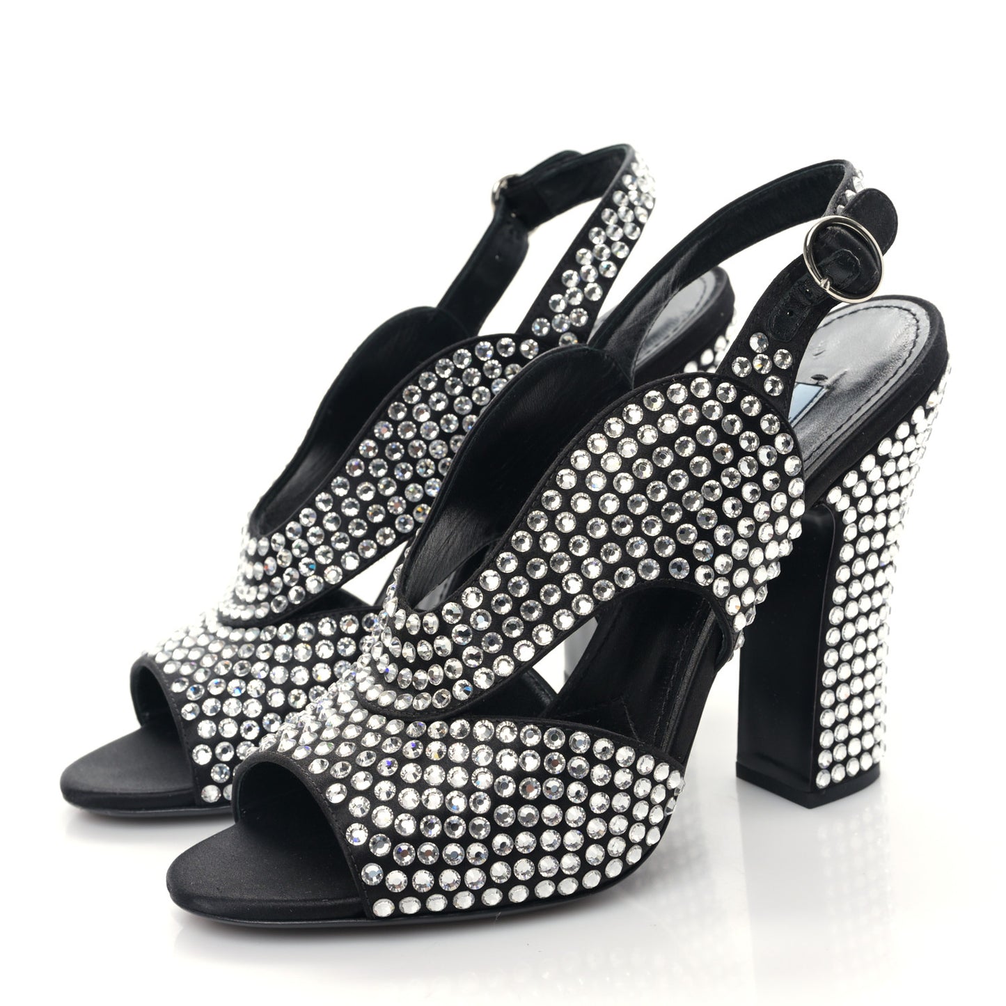Satin Crystal Ankle Wrap 105mm Sandals 39 Cristal