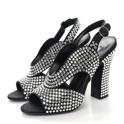 Prada Satin Crystal Ankle Wrap 105mm Sandals 39 Cristal 3 of 7