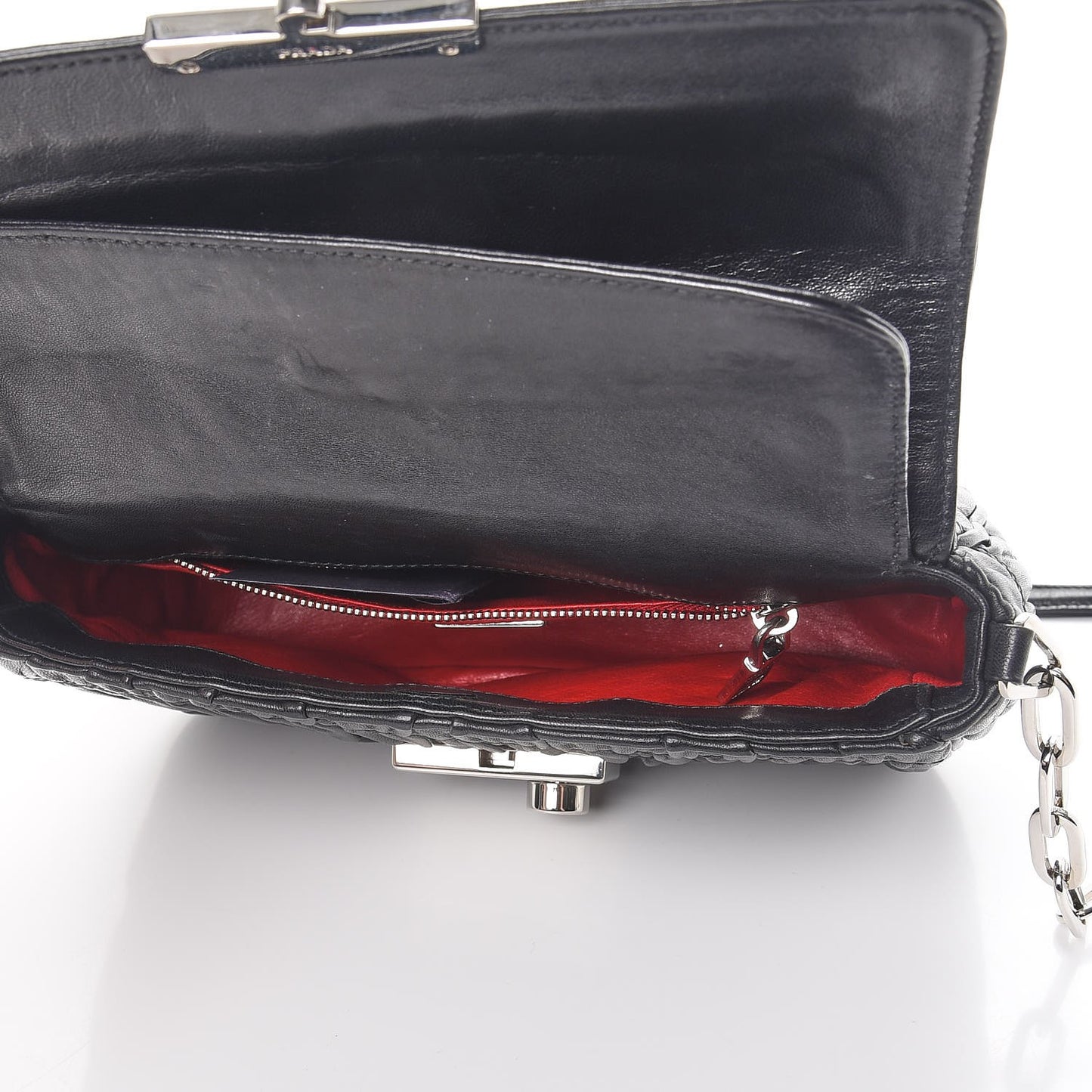Nappa Gaufre Sound Chain Flap Shoulder Bag Black