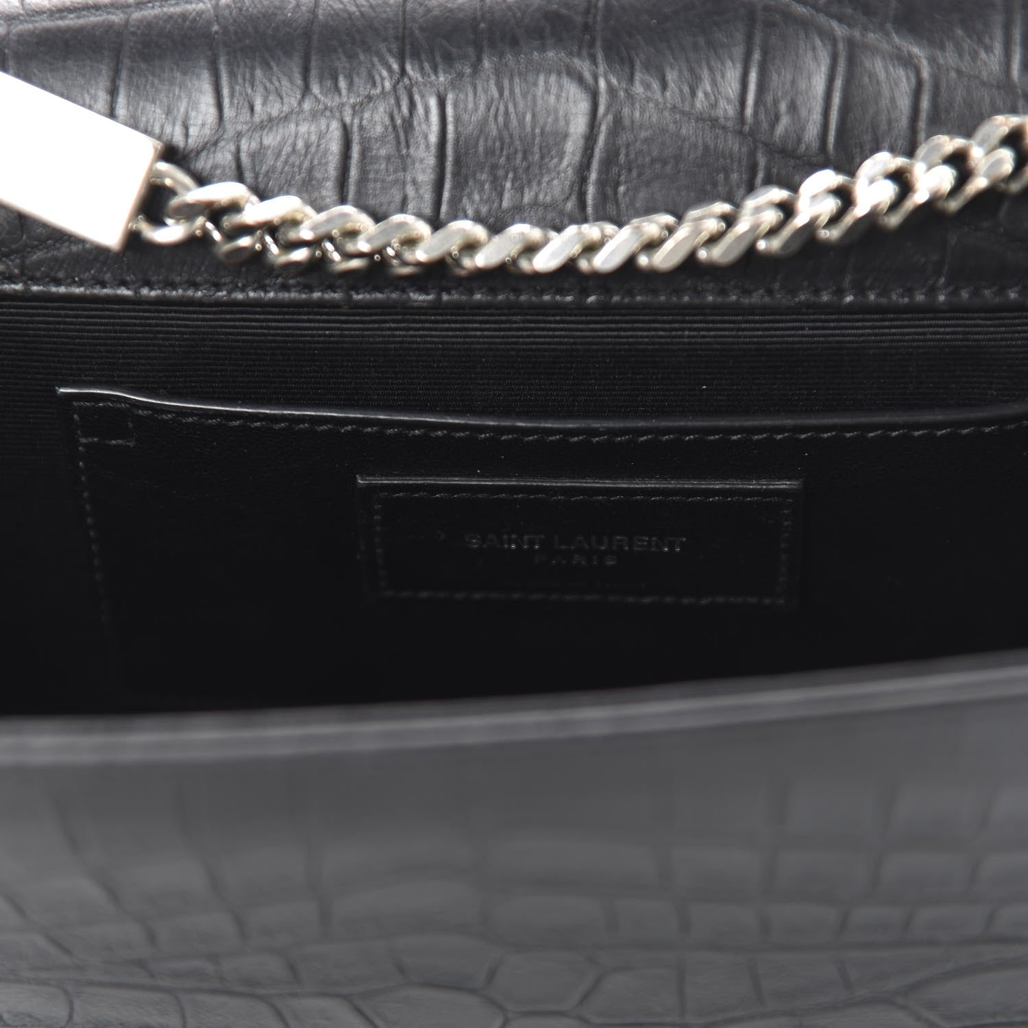 Saint Laurent Calfskin Crocodile Embossed Medium Classic Monogram Kate Tassel Satchel Black 8 of 9