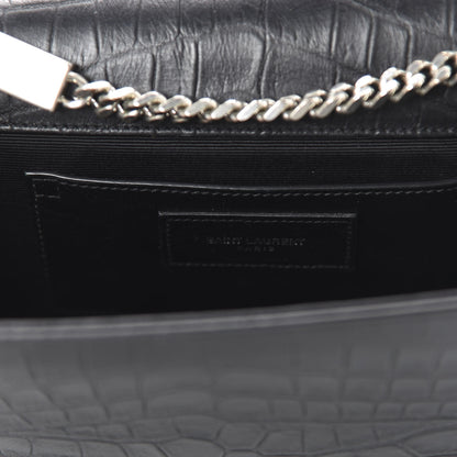 Saint Laurent Calfskin Crocodile Embossed Medium Classic Monogram Kate Tassel Satchel Black 8 of 9