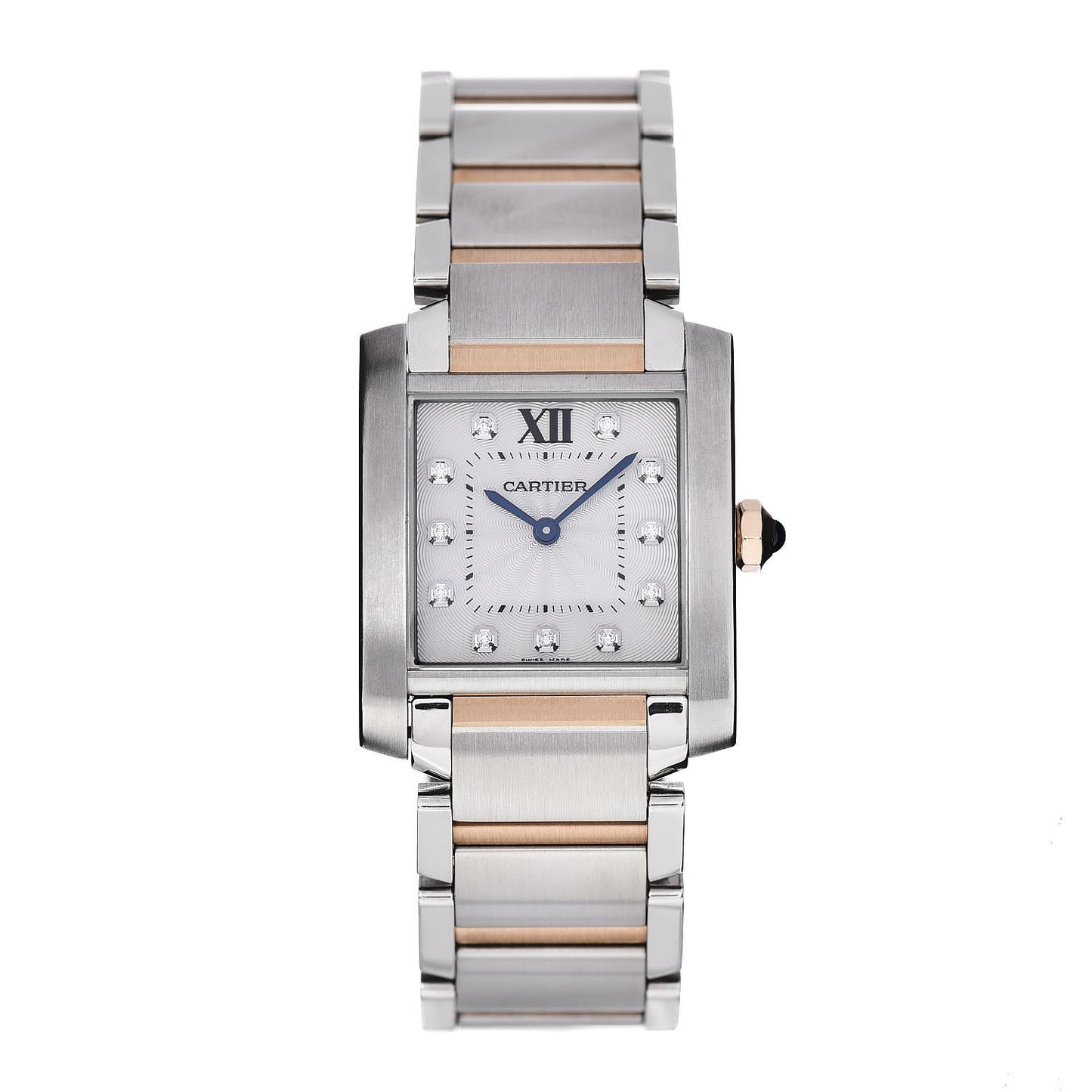 Stainless Steel 18K Pink Gold Diamond 25mm Tank Francaise Quartz Watch