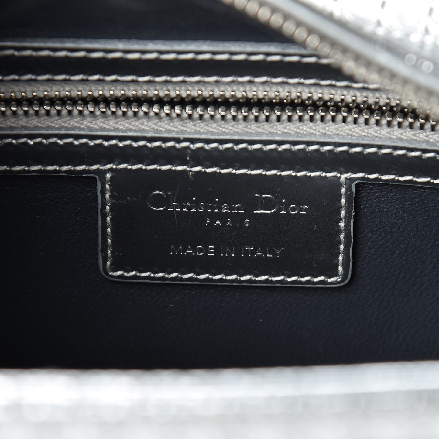 Metallic Patent Micro-Cannage Medium Lady Dior Silver