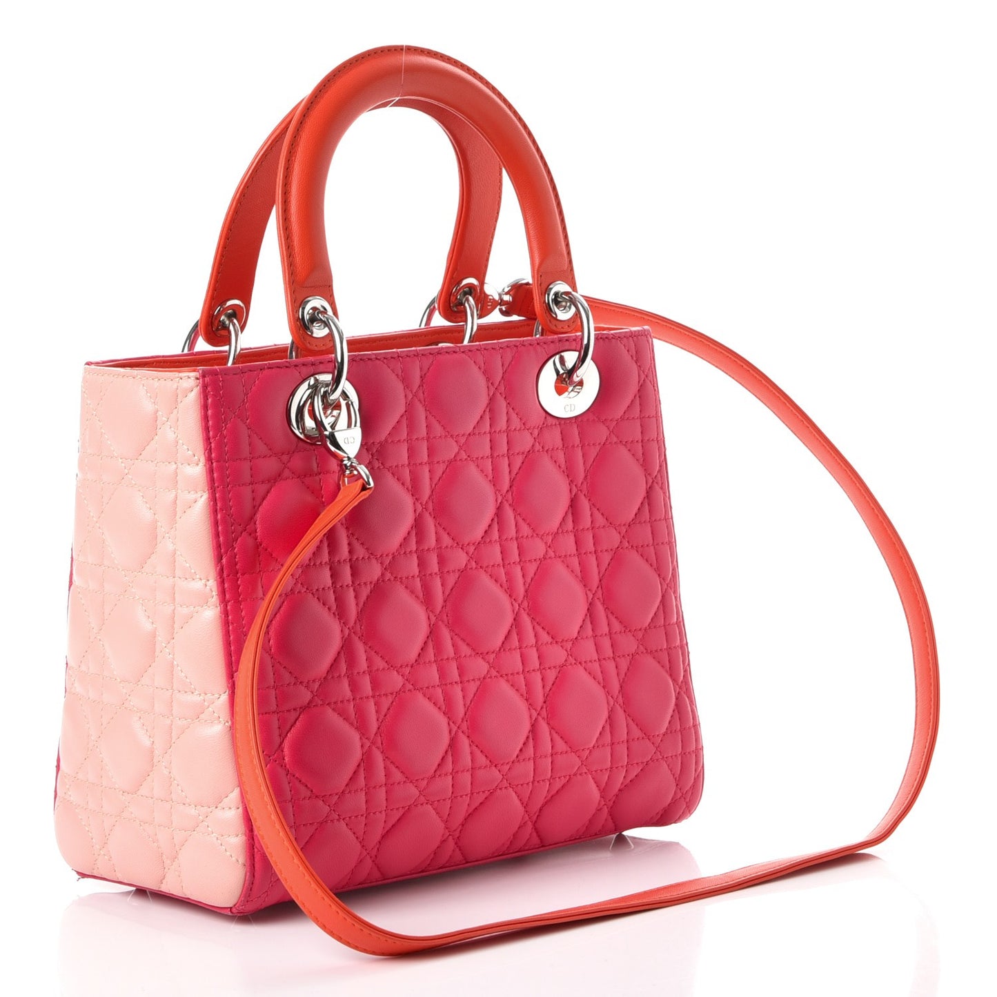 Lambskin Cannage Tri-Color Medium Lady Dior Orange Riviera Fuchsia Cosmopolitan Lipstick Natural