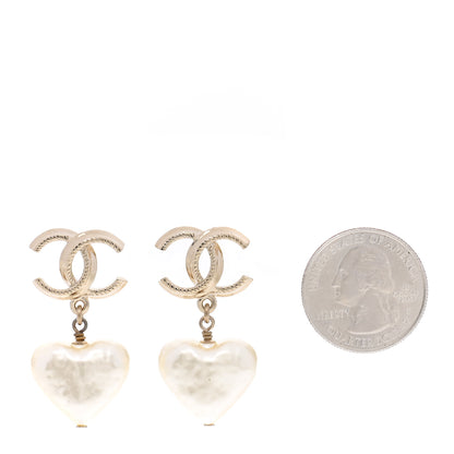 Chanel Pearl CC Heart Drop Earrings Gold 2 of 5