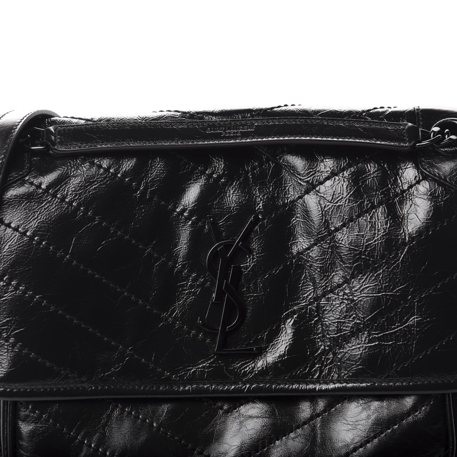 Saint Laurent Crinkled Calfskin Matelasse Monogram Medium Niki Chain Satchel Black 11 of 11