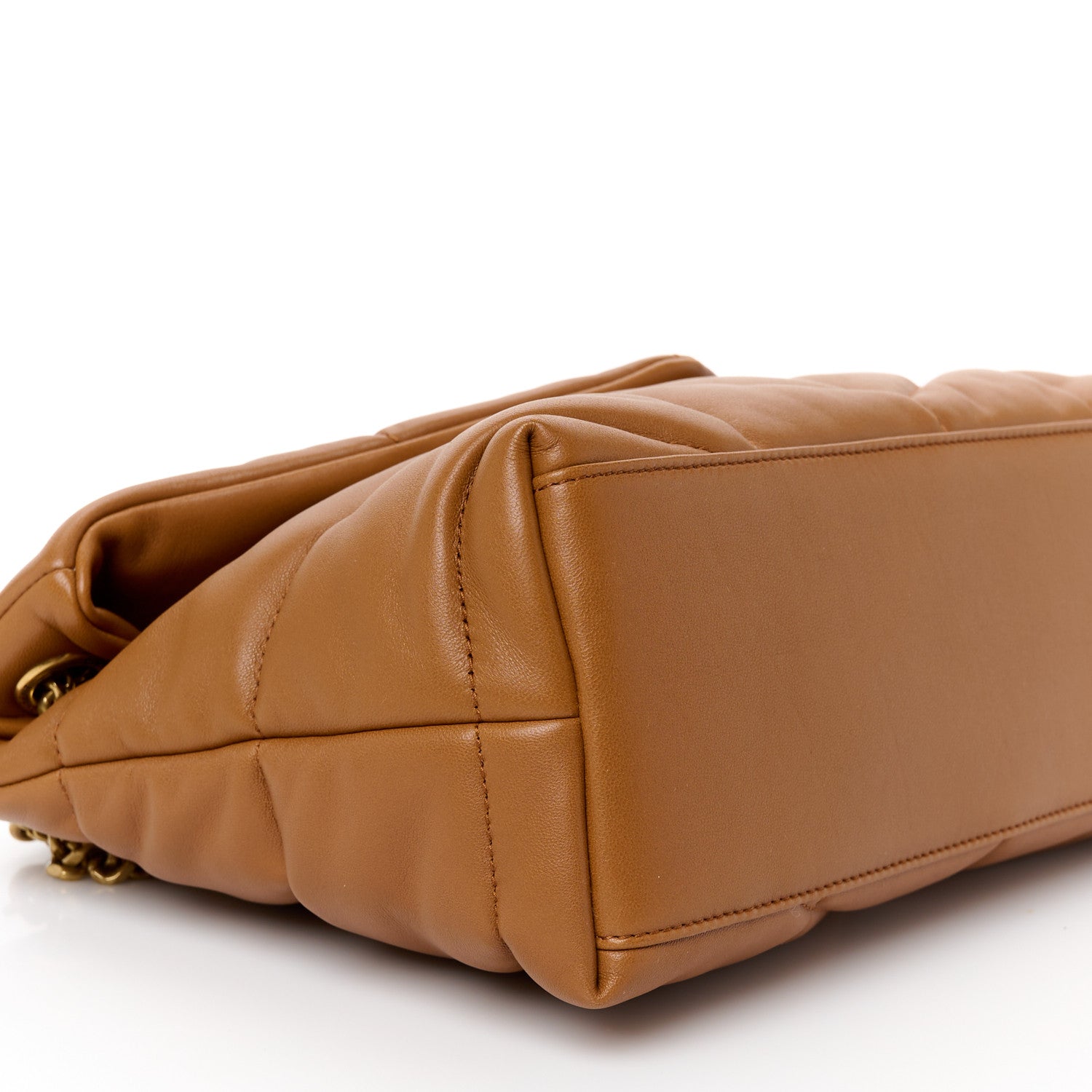 Saint Laurent Lambskin Quilted Medium Loulou Puffer Monogram Chain Satchel Miel Dark 10 of 11