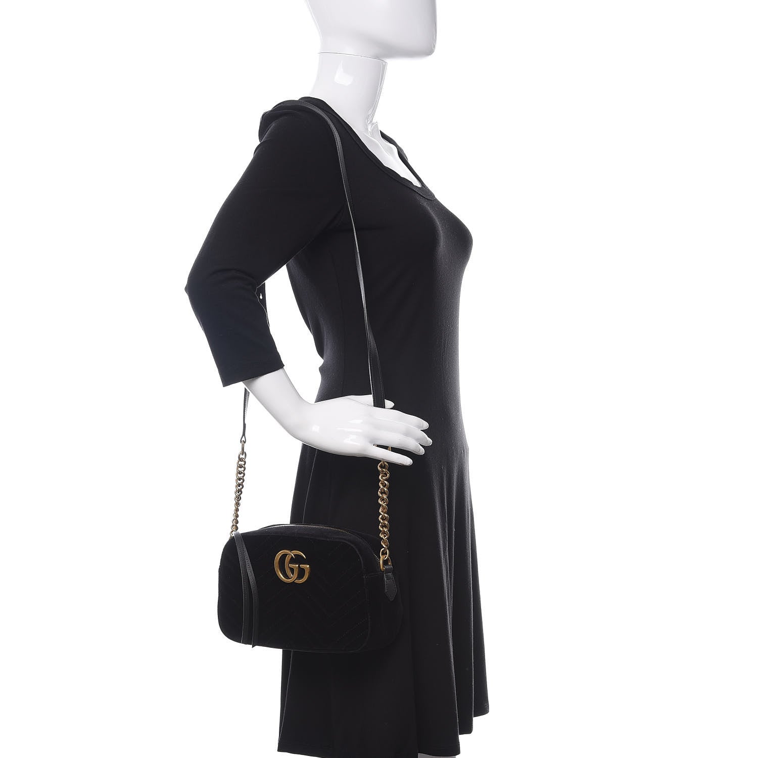 Gucci Velvet Matelasse Small GG Marmont Chain Shoulder Bag Black 2 of 14