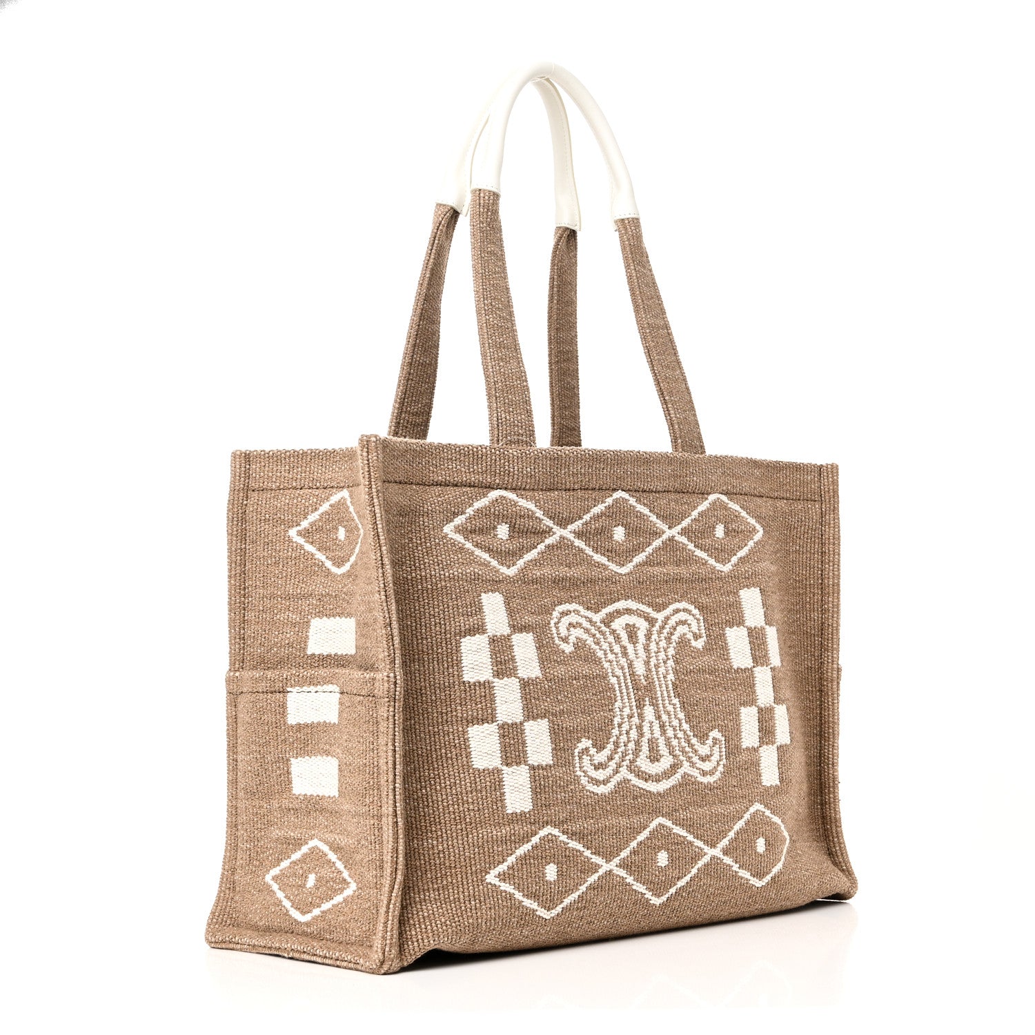 Celine Canvas Calfskin Large Cabas Thais Natural White 3 of 9