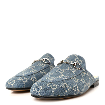Gucci New Denim GG Malaga Kid Womens Princetown Slippers 36.5 Light Blue Royale 4 of 10