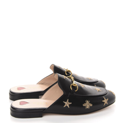 Gucci Goatskin Bee Star Embroidered Womens Princetown Slippers 37 Black 4 of 10