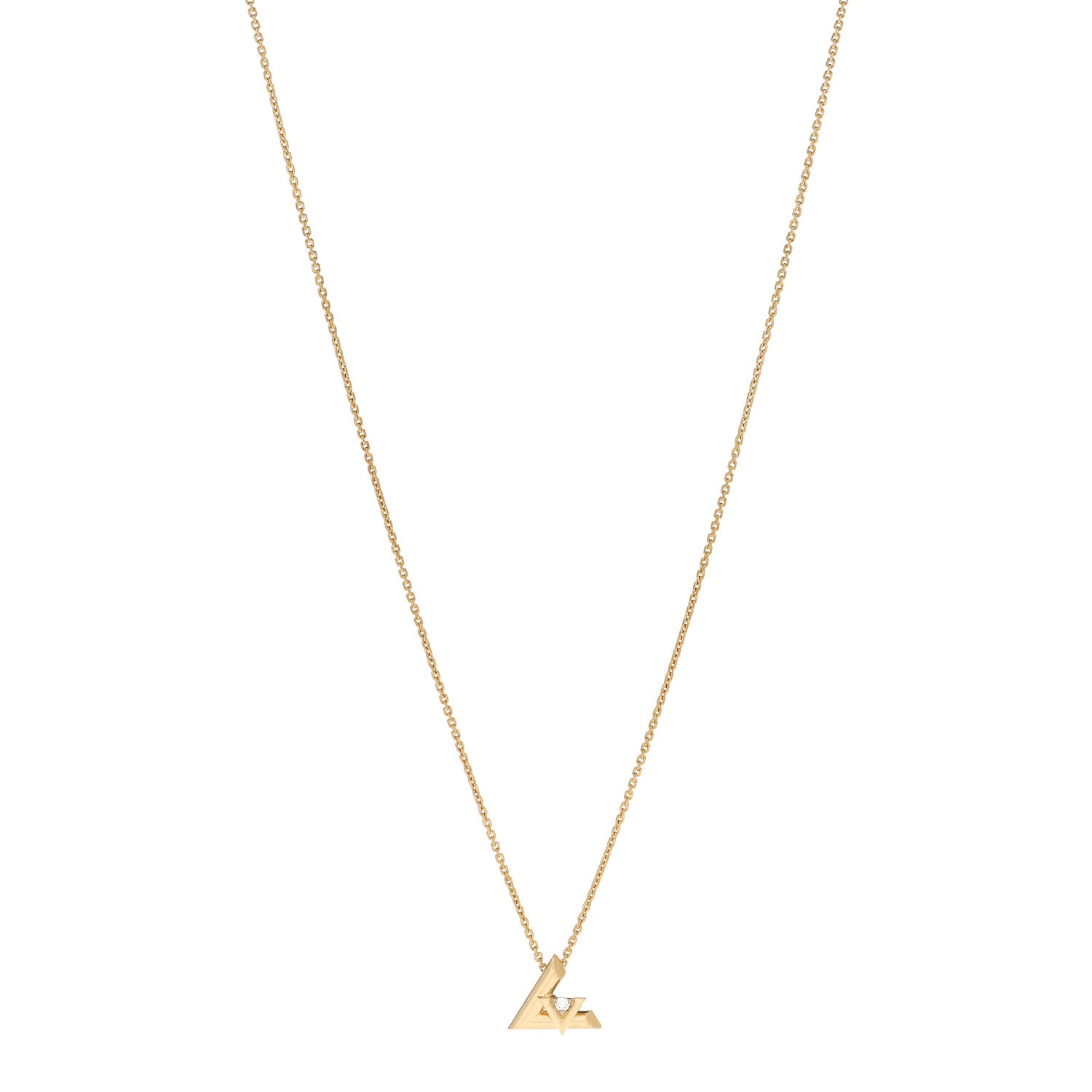 Louis Vuitton 18K Yellow Gold Diamond Small LV Volt One Pendant Necklace 1 of 6