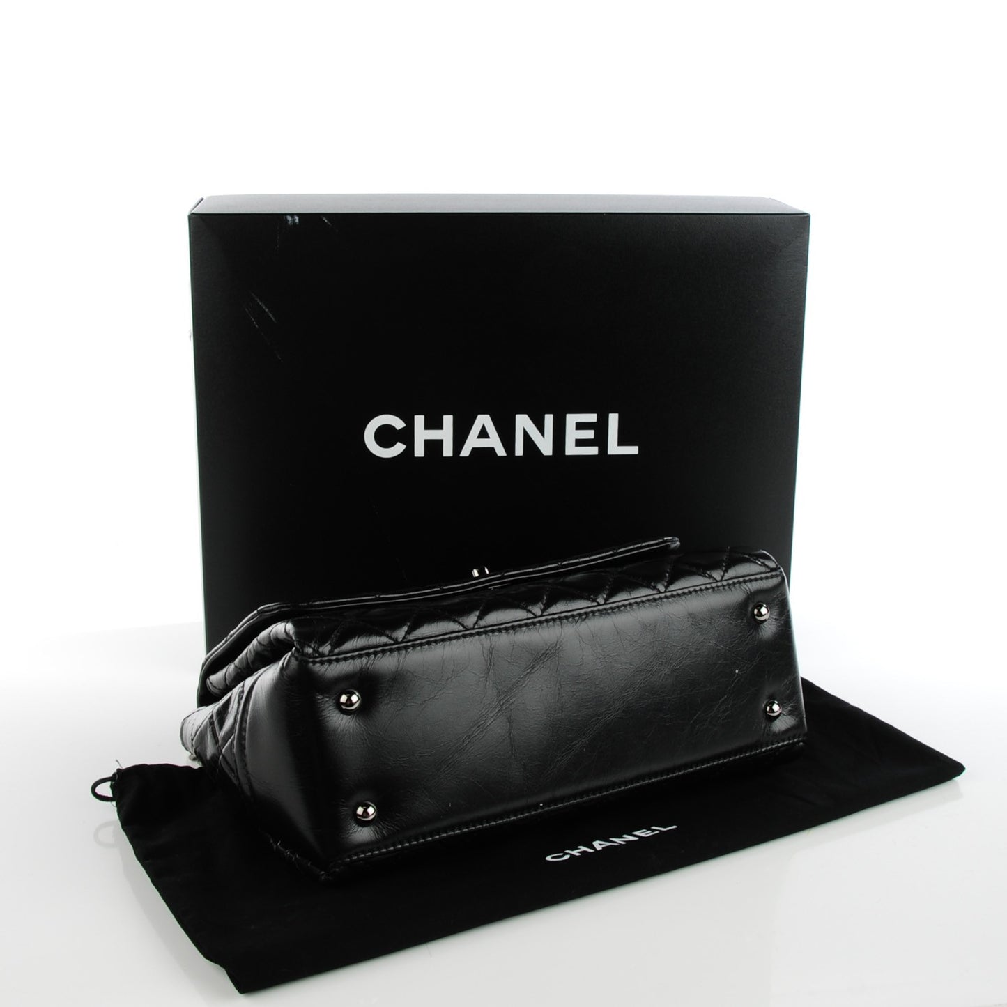 Glazed Calfskin Quilted Medium Lady Pearly Flap Black