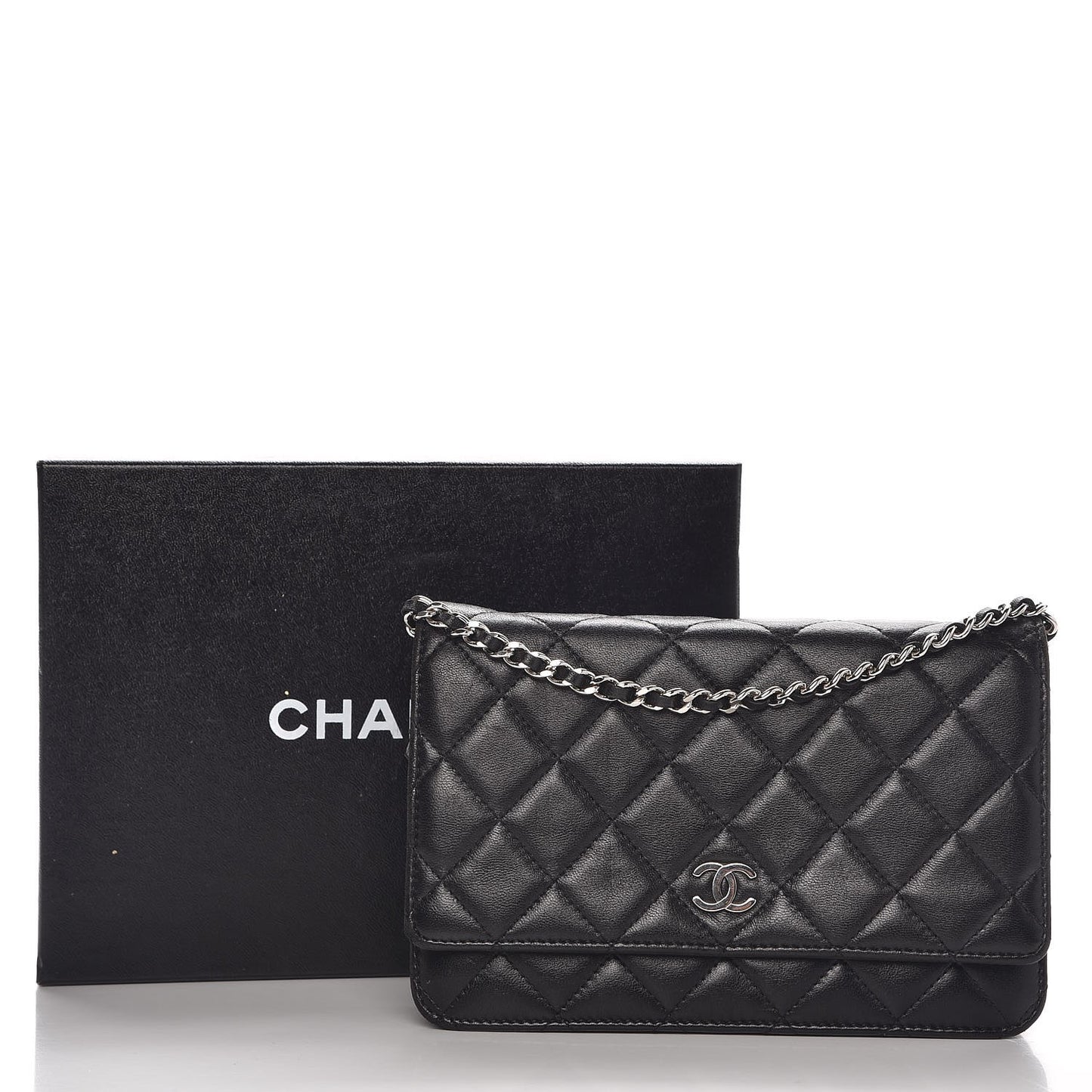 Lambskin Quilted Wallet On Chain WOC Black