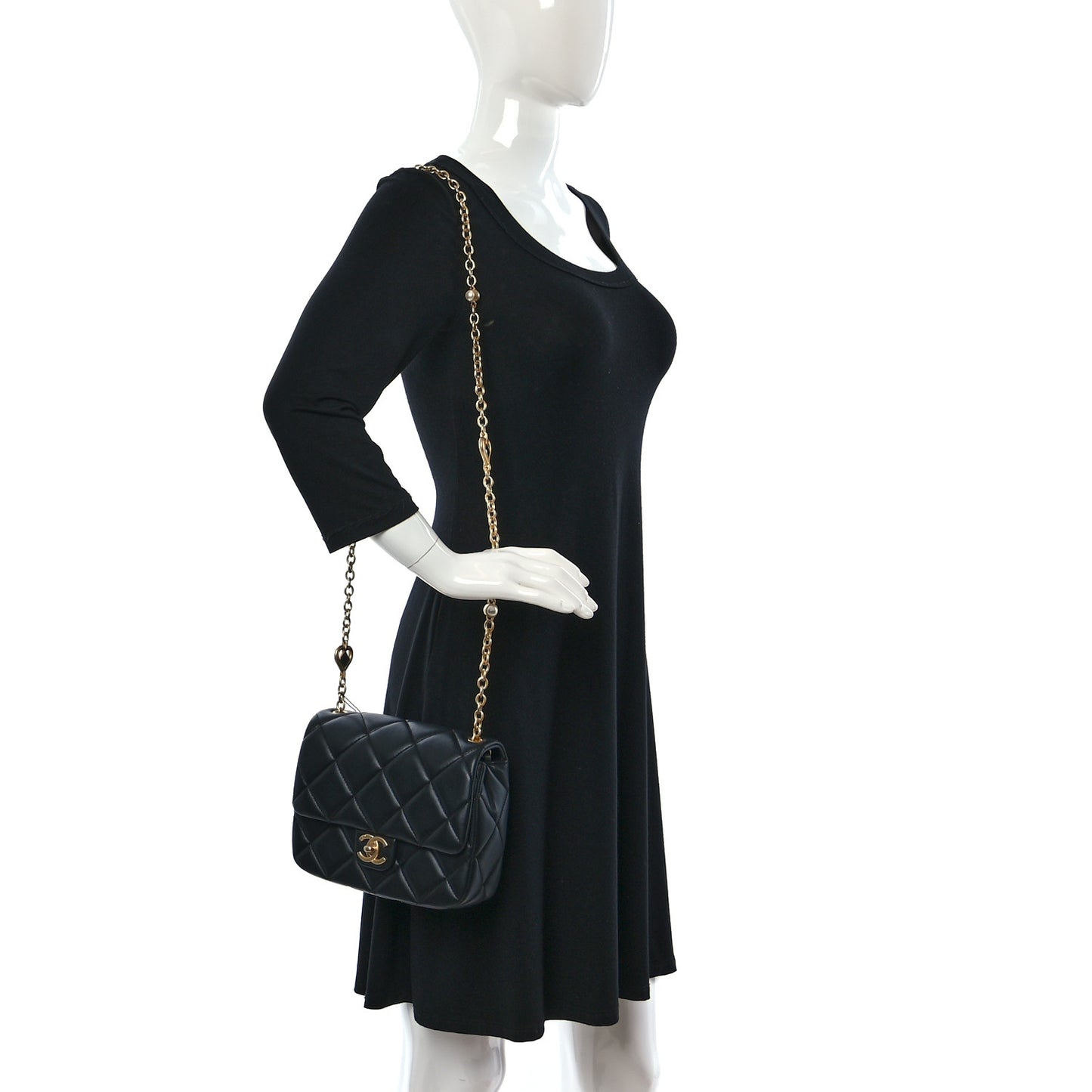Lambskin Enamel Pearl Quilted Mini Charm Me Square Flap Black